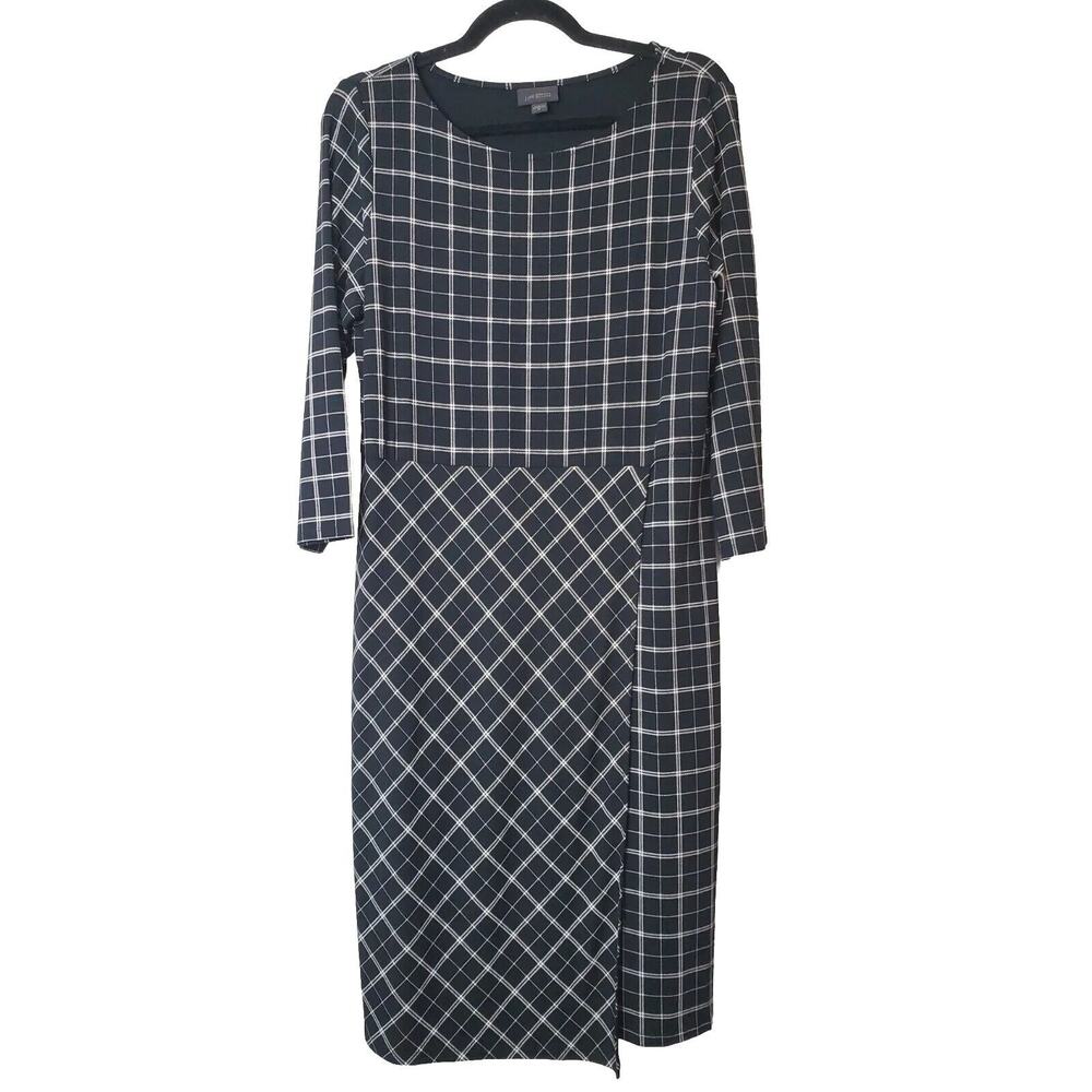 J. Jill Wearever Collection Medium Dress Stretch Knit Black‎ Plaid Wrap Front